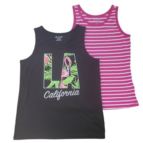 ❤2/$12❤ Girls Tank Top Bundle (fitted pink stripes & loose black) EUC - Picture 2 of 4
